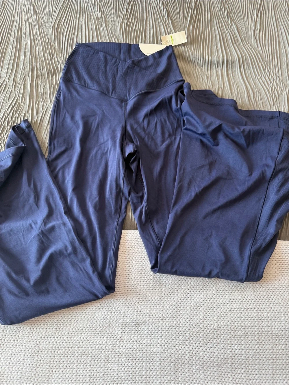 High-Rise Navy Flare Leggings with Crossover Waistband